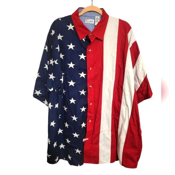 American Flag USA Patriotic Mens Button Up Shirt, Big & Tall XXL - Picture 1 of 5